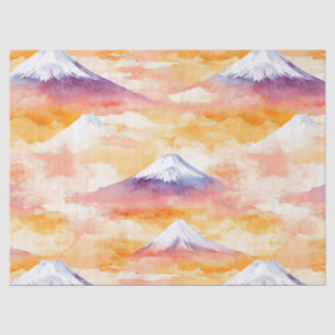 Papel De Seda Escena de montañas nevadas al atardecer en acuarel
