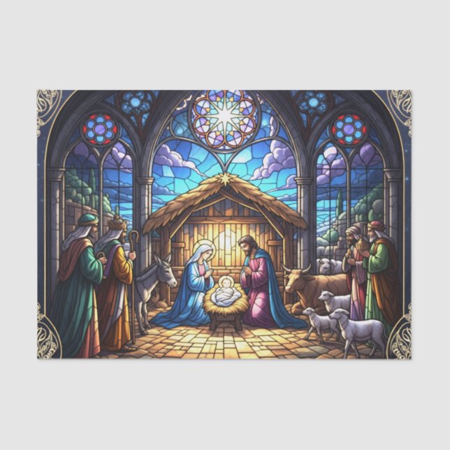 Papel De Seda Escena de Natividad de Vidrio Manchado 2 (Anverso)