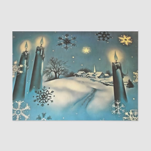 Papel De Seda Escena de Navidades de nieve retro (Anverso)