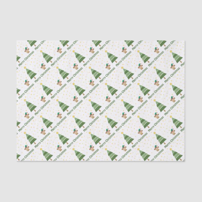 Papel De Seda Escena de Navidades nocturnos con mono lindo (Anverso)