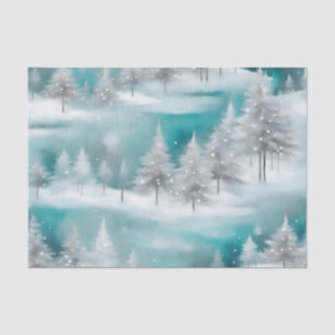 Papel De Seda Escena de nieve Bosque invernal Hielo Azul Blanco 