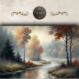 Papel De Seda Escena de paisaje del río de otoño brumoso decoupa