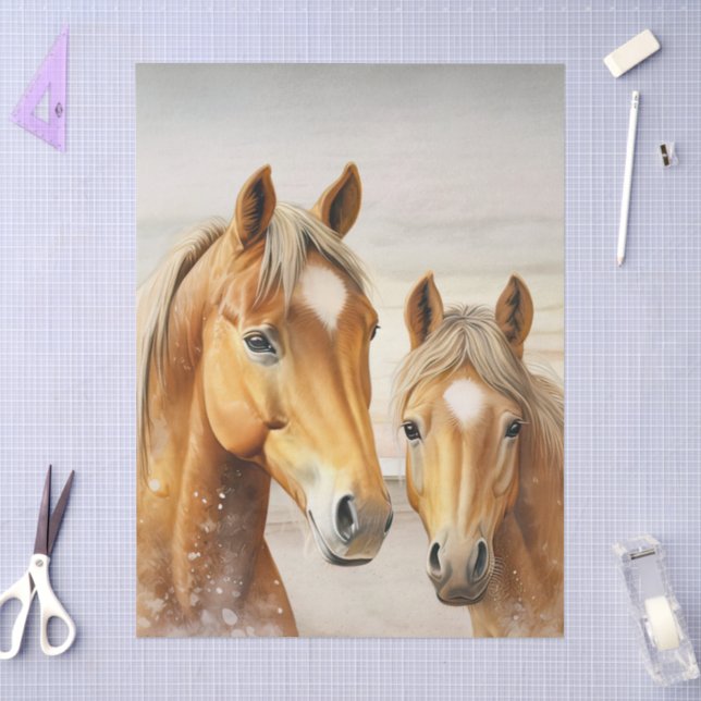 Papel De Seda Escena de playa al atardecer con caballos de fondo (Artesanía)