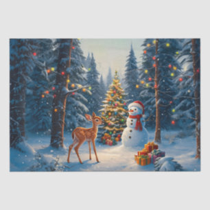 Papel De Seda Escena del árbol de Navidad Ciervo cervatillo muñe
