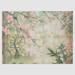 Papel De Seda Escena del Jardín de Flor de Cerezo (5)