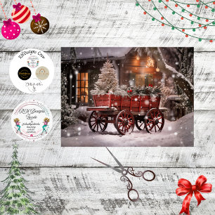 Papel De Seda Escena Invernal de Carro Rojo Vintage Decoupage
