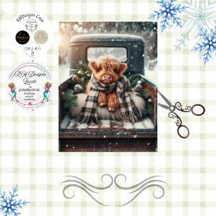 Papel De Seda Escena invernal de vaca Highland decoupage Camión