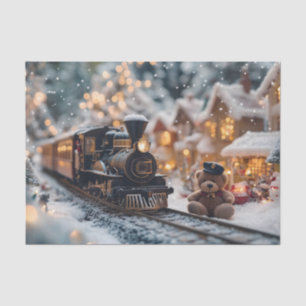 Papel De Seda Escena mágica del tren de Navidad con oso de peluc