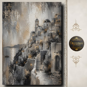 Papel De Seda Escena Mediterránea del Pueblo de Santorini Decoup