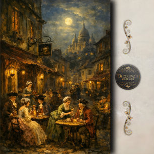 Papel De Seda Escena Nocturna de Café de París en Decoupage Vint