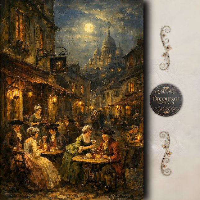 Papel De Seda Escena Nocturna de Café de París en Decoupage Vint (Paris Cafe Night Scene Vintage Decoupage Tissue Paper)