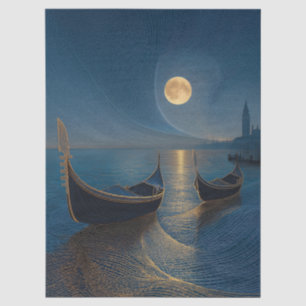 Papel De Seda Escena nocturna de góndolas venecianas bajo luna l
