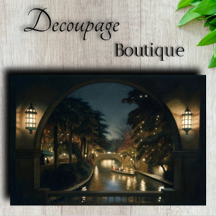 Papel De Seda Escena Nocturna Romántica del Canal Decoupage
