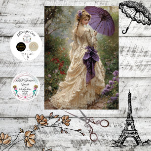 Papel De Seda Escena Romántica de Mujer Victoriana con Parasol D