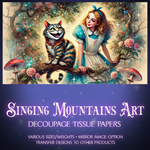Papel De Seda Escena vintage de Wonderland Alice y gato decoupag