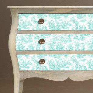 Papel De Seda Escena Vintage Turquesa Floral Toile de Jouy