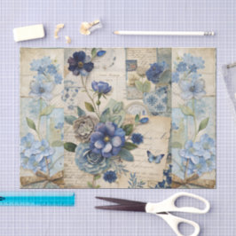 Papel De Seda Escrapbook de color azul floral de inspiración vin