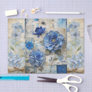 Papel De Seda Escrapbook de color azul floral de inspiración vin