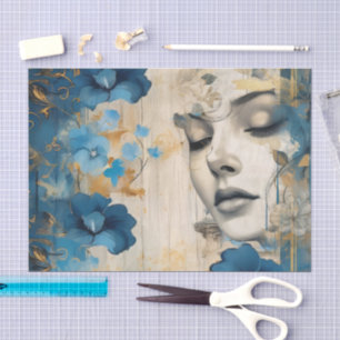 Papel De Seda Escrapbook de color azul floral de inspiración vin