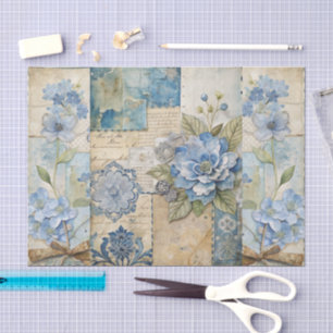 Papel De Seda Escrapbook de color azul floral de inspiración vin