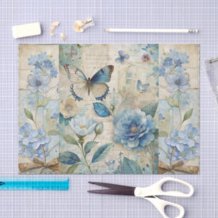 Papel De Seda Escrapbook de color azul floral de inspiración vin