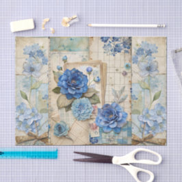 Papel De Seda Escrapbook de color azul floral de inspiración vin