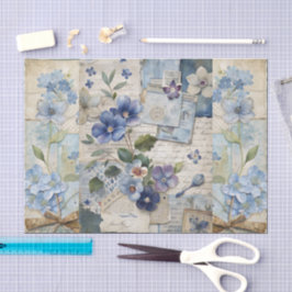 Papel De Seda Escrapbook de color azul floral de inspiración vin