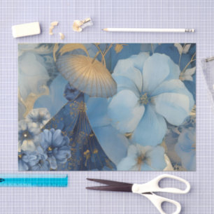 Papel De Seda Escrapbook de color azul floral de inspiración vin