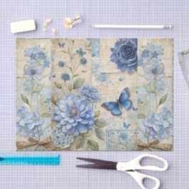 Papel De Seda Escrapbook de color azul floral de inspiración vin