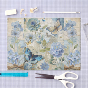 Papel De Seda Escrapbook de color azul floral de inspiración vin