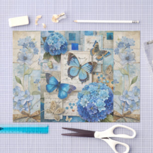 Papel De Seda Escrapbook de mariposa floral azul de inspiración 