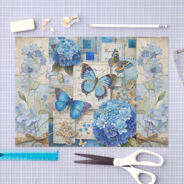 Papel De Seda Escrapbook de mariposa floral azul de inspiración  (Artesanía)