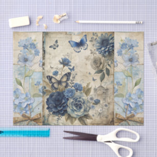 Papel De Seda Escrapbook de mariposa floral azul de inspiración