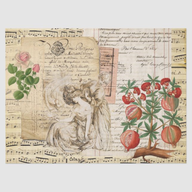 Papel De Seda Escritura a mano francesa de dama de cosecha con m (Anverso)