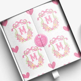 Papel De Seda Escudo Monograma de remo rosa y verde de pellebol