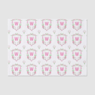 Papel De Seda Escudo Monograma del Coche de Golf Rosa y Verde de