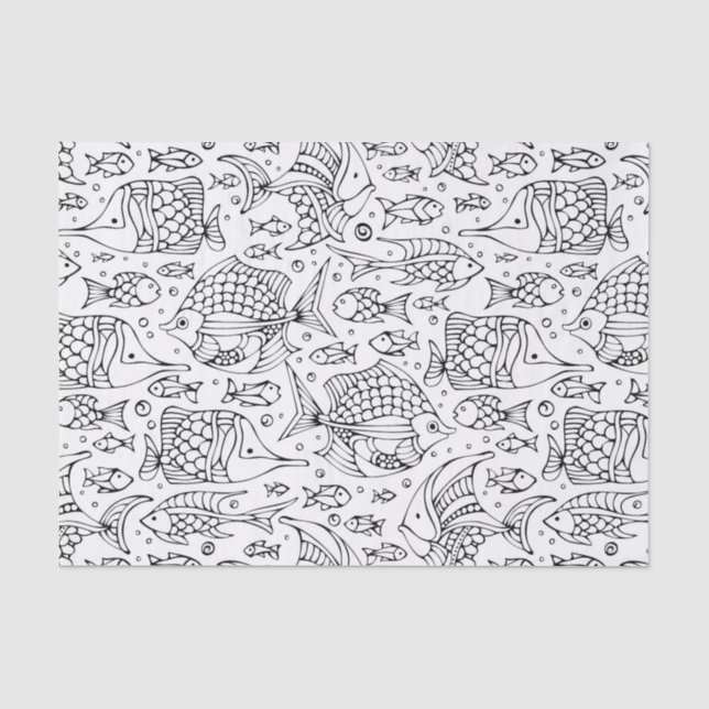 Papel De Seda Escuela de peces monocroma (Anverso)