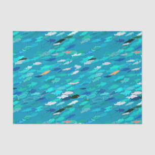 Papel De Seda Escuela de Pescado, Turquesa, Azul y Aqua