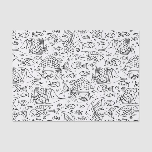 Papel De Seda Escuela Monocroma De Peces (Anverso)