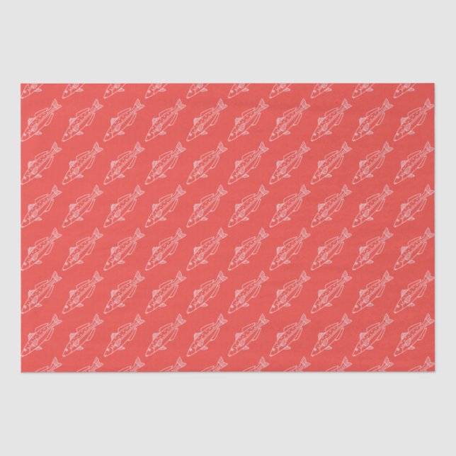Papel De Seda Escuela oriental con peces blancos de rosa suave e (Anverso)