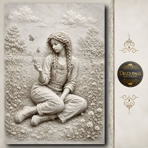 Papel De Seda Escultura de niña de piedra 3D con mariposas