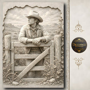 Papel De Seda Escultura de piedra 3D de vaquero en la puerta del