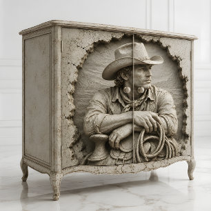 Papel De Seda Escultura mural occidental de vaquero de piedra 3D