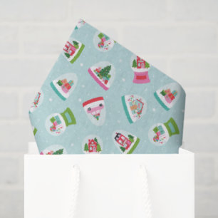 Papel De Seda Esferas de Nieve Caprichosas en Patrón Azul Aqua