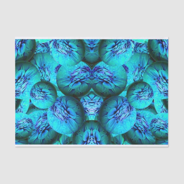 Papel De Seda Esferas turquesa y azul en óptica 3D (Anverso)