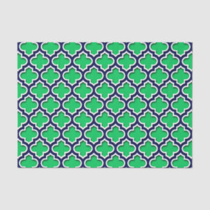 Papel De Seda Esmeralda Marina Verde Quatrefoil blanco marroquí