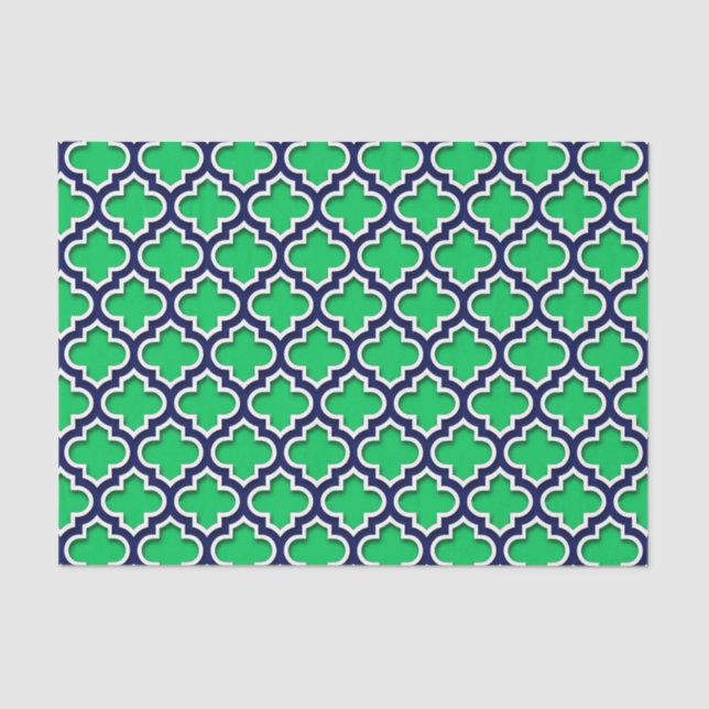 Papel De Seda Esmeralda Marina Verde Quatrefoil blanco marroquí  (Anverso)