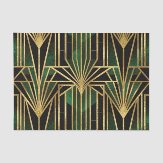 Papel De Seda Esmeralda Oro Art Déco Glamour (Anverso)