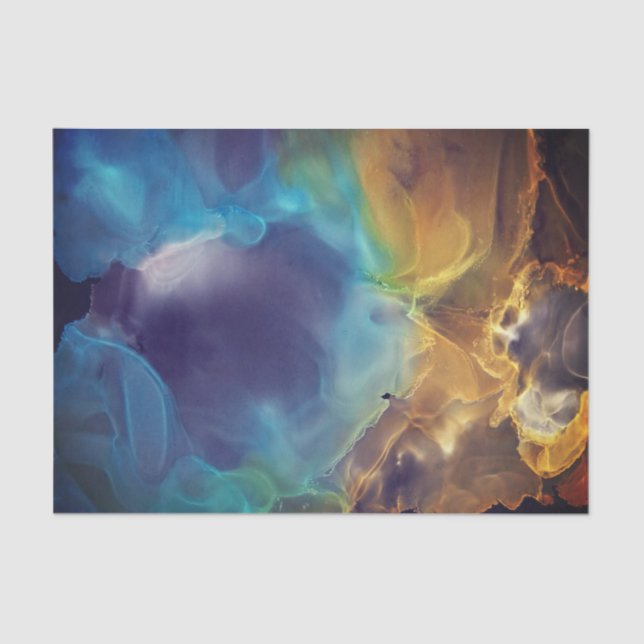 Papel De Seda Espacio Nebula amarillo azul Alcohol Tinta arte (Anverso)