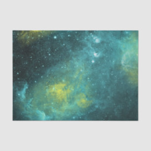 Papel De Seda Espacio Verde Amarillo Acuarela Estrella Nebulosa 